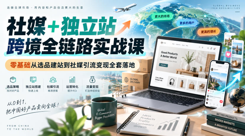社媒+独立站跨境全链路实战课|零基础从选品建站到社媒引流变现全套落地-来友网创