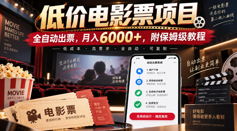 低价电影票项目,全自动出票,月入6000+,附保姆级教程【揭秘】-来友网创