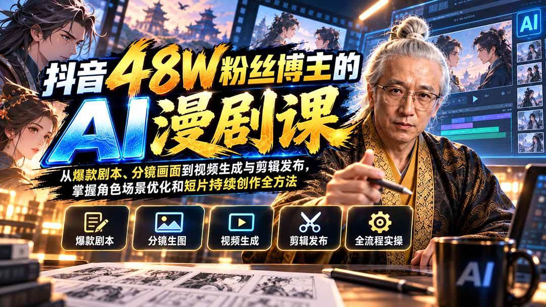 (20353期)抖音48W粉丝博主的AI漫剧课:从爆款剧本、分镜画面到视频生成与剪辑发布,掌握角色场景优化和短片持续创作全方法-来友网创