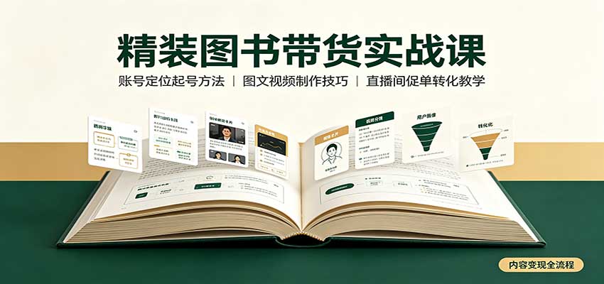 精装图书带货实战课:账号定位起号方法,图文视频制作,促单转化教学-来友网创