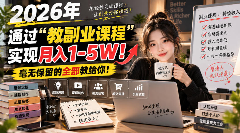 2026年通过“教副业课程”实现月入1-5W!毫无保留的全部教给你!【揭秘】-来友网创