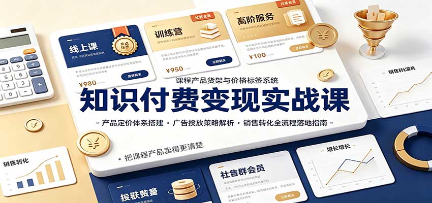 知识付费变现实战课:产品定价体系搭建,广告投放,销售转化全流程落地指南-来友网创