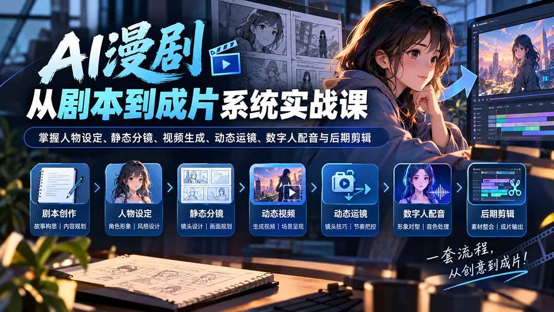 (20375期)AI漫剧从剧本到成片系统实战课:掌握人物设定、静态分镜、视频生成、动态运镜、数字人配音与后期剪辑-来友网创