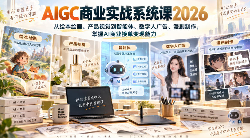 AIGC商业实战系统课2026,从绘本绘画、产品视觉到智能体、数字人广告、漫剧制作,掌握AI商业接单变现能力-来友网创