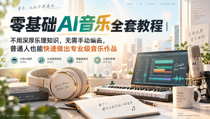 零基础AI音乐全套教程|不用深厚乐理知识,无需手动编曲,普通人也能快速做出专业级音乐作品-来友网创
