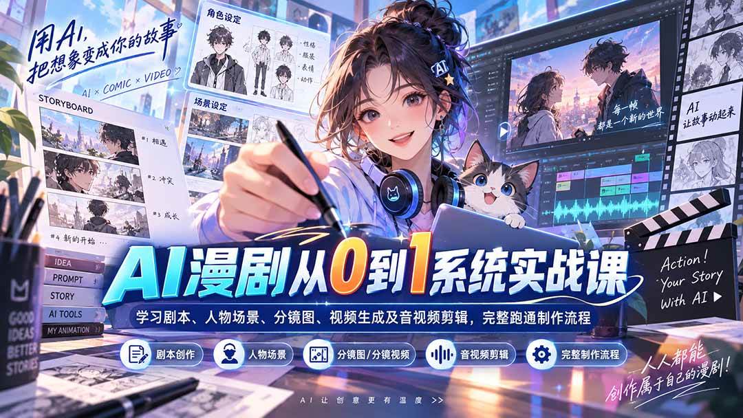 (20430期)AI漫剧从0到1系统实战课:学习剧本、人物场景、分镜图、视频生成及音视频剪辑,完整跑通制作流程-来友网创