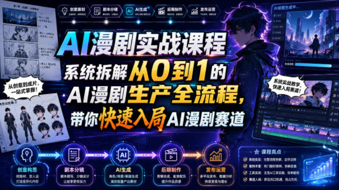 AI漫剧实战课程,系统拆解从0到1的AI漫剧生产全流程,带你快速入局AI漫剧赛道(更新)-来友网创