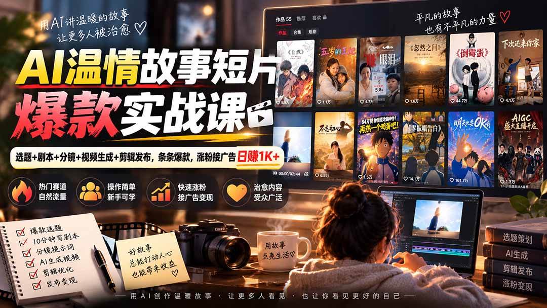 (20477期)AI温情故事短片爆款实战课-更新|选题+剧本+分镜+视频生成+剪辑发布,条条爆款,涨粉接广告日赚1K+-来友网创