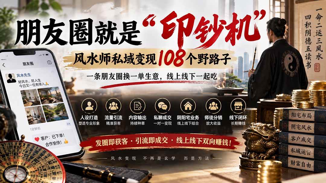 (20464期)朋友圈就是“印钞机”,风水师私域变现108个野路子,一条朋友圈换一单生意,线上线下一起吃【文档】-来友网创