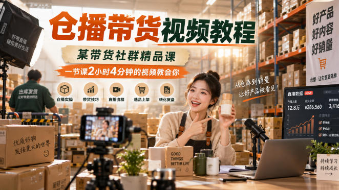 仓播带货视频教程,某带货社群精品课,一节课2小时4分钟的视频教会你-来友网创
