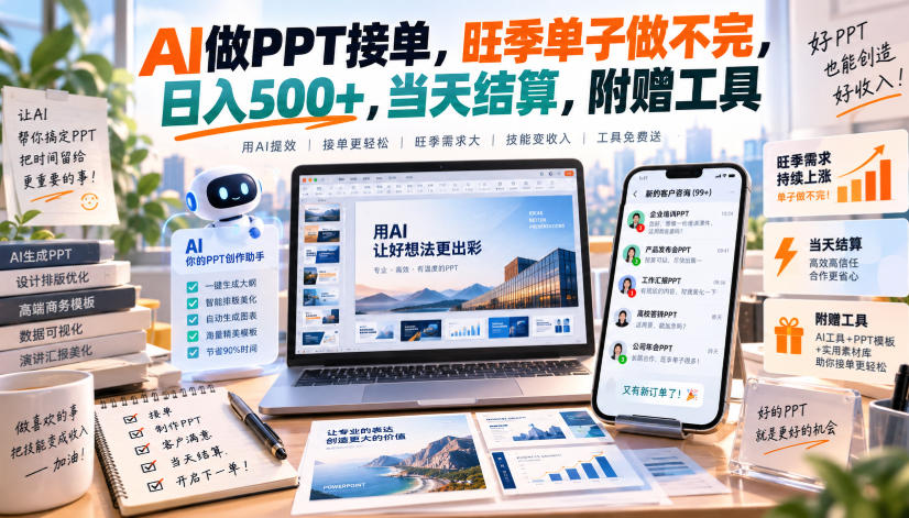 AI做PPT接单,旺季单子做不完,日入500+,当天结算,附赠工具【揭秘】-来友网创