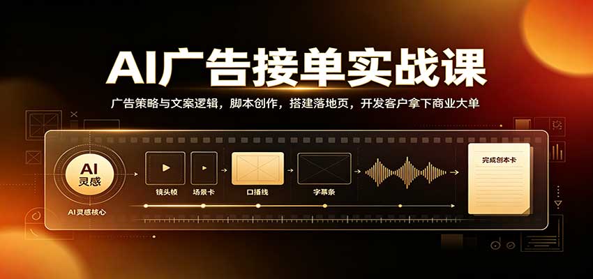 AI广告接单实战:广告策略与文案逻辑,脚本创作,搭建落地页,开发客户拿下商业大单-来友网创