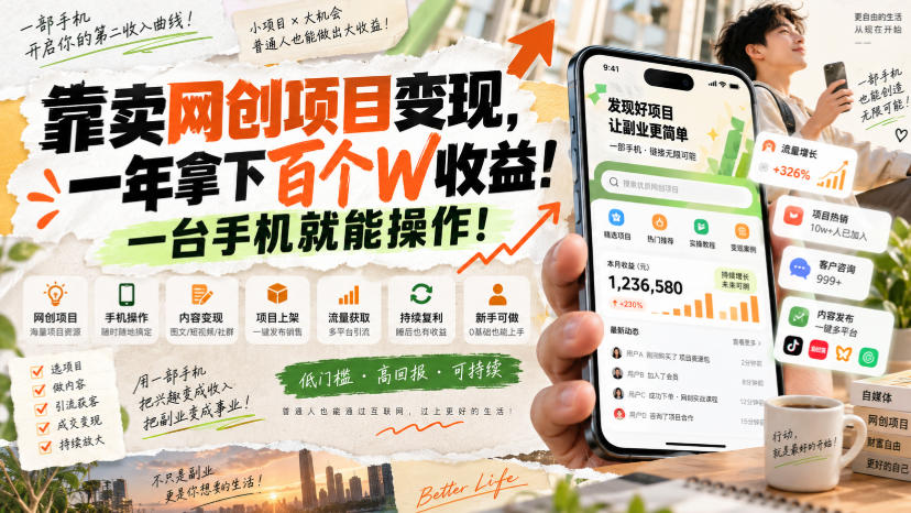 网创小程序虚拟资料变现,一年拿下百万收益,一部手机就可以做,0成本变现副业!-来友网创