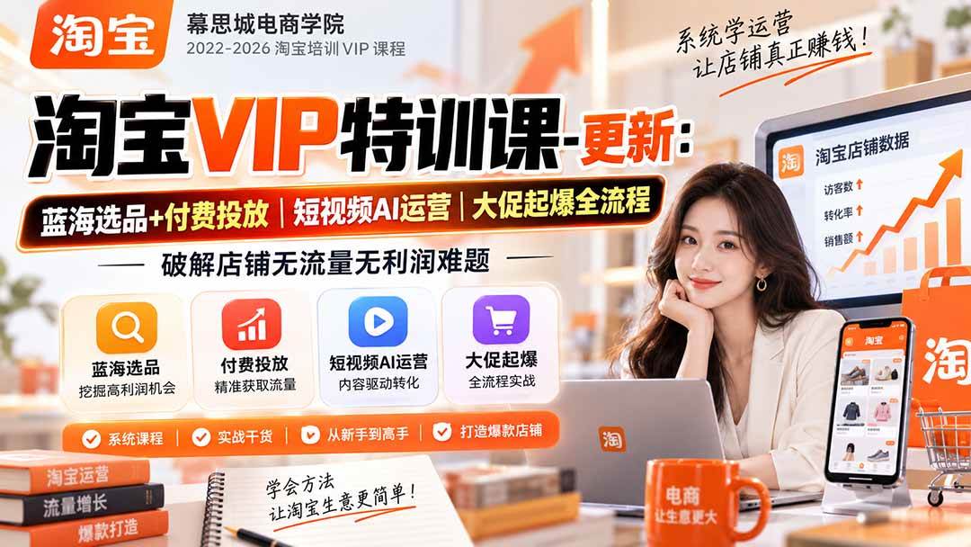 (20522期)淘宝VIP特训课-更新0917:蓝海选品+付费投放|短视频AI运营|大促起爆全流程,破解店铺无流量无利润难题-来友网创