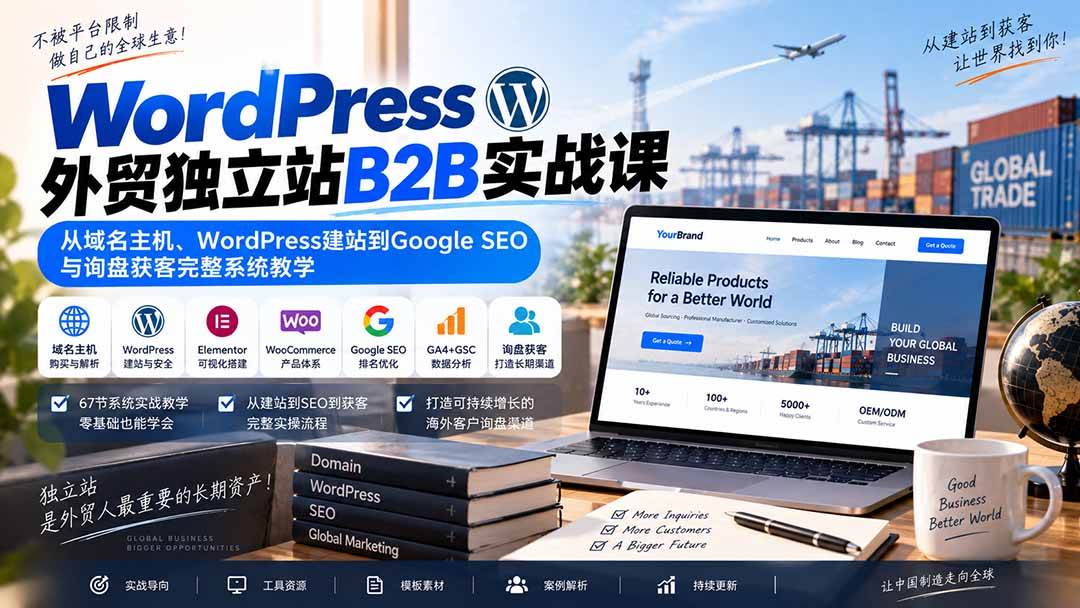 (20526期)WordPress外贸独立站B2B实战课:从域名主机、WordPress建站到Google SEO与询盘获客完整系统教学-来友网创