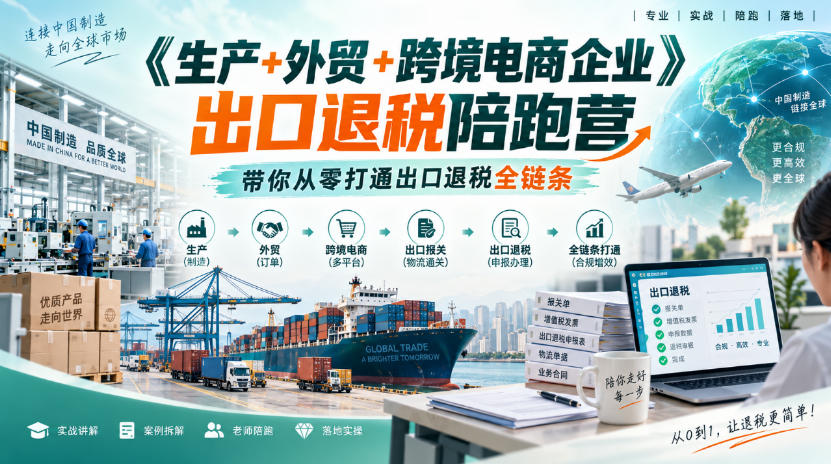 《生产+外贸+跨境电商企业》出口退税陪跑营,带你从零打通出口退税全链条-来友网创