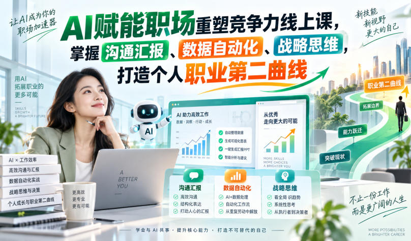 AI赋能职场重塑竞争力线上课,掌握沟通汇报、数据自动化、战略思维,打造个人职业第二曲线-来友网创