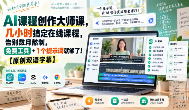 AI课程创作大师课,几小时搞定在线课程,告别数月熬制,免费工具+1个提示词就够了!【原创双语字幕】-来友网创