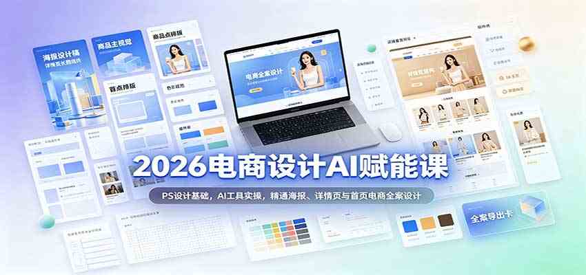 2026电商设计AI赋能课:PS设计基础,AI工具实操,精通海报、详情页与首页电商全案设计-来友网创