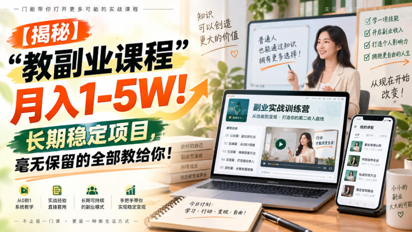 【揭秘】“教副业课程”月入1-5W!长期稳定项目,毫无保留的全部教给你!-来友网创