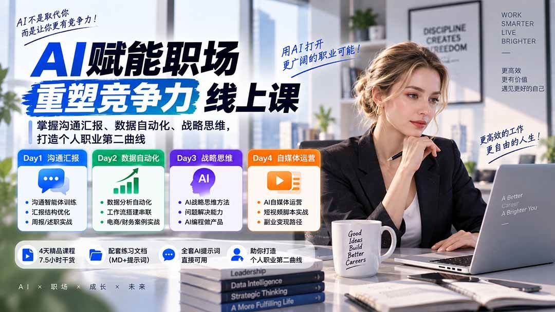 (20531期)AI职场提效与第二曲线实战课-无水印:学习沟通汇报、数据工作流和战略思维,掌握AI编程做产品及自媒体运营方法-来友网创