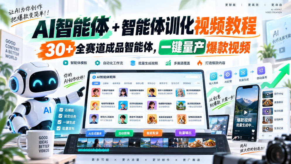 AI智能体+智能体训化视频教程,30+全赛道成品智能体,一键量产爆款视频-来友网创
