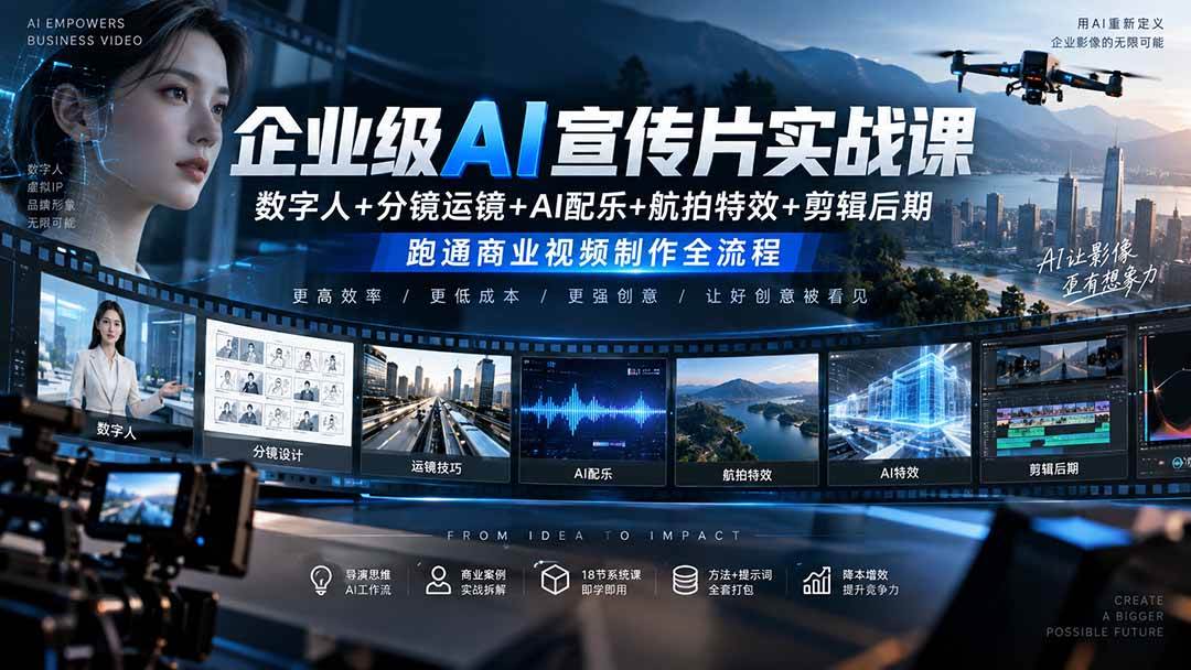 (20548期)企业级AI宣传片实战课|数字人+分镜运镜+AI配乐+航拍特效+剪辑后期,跑通商业视频制作全流程-来友网创