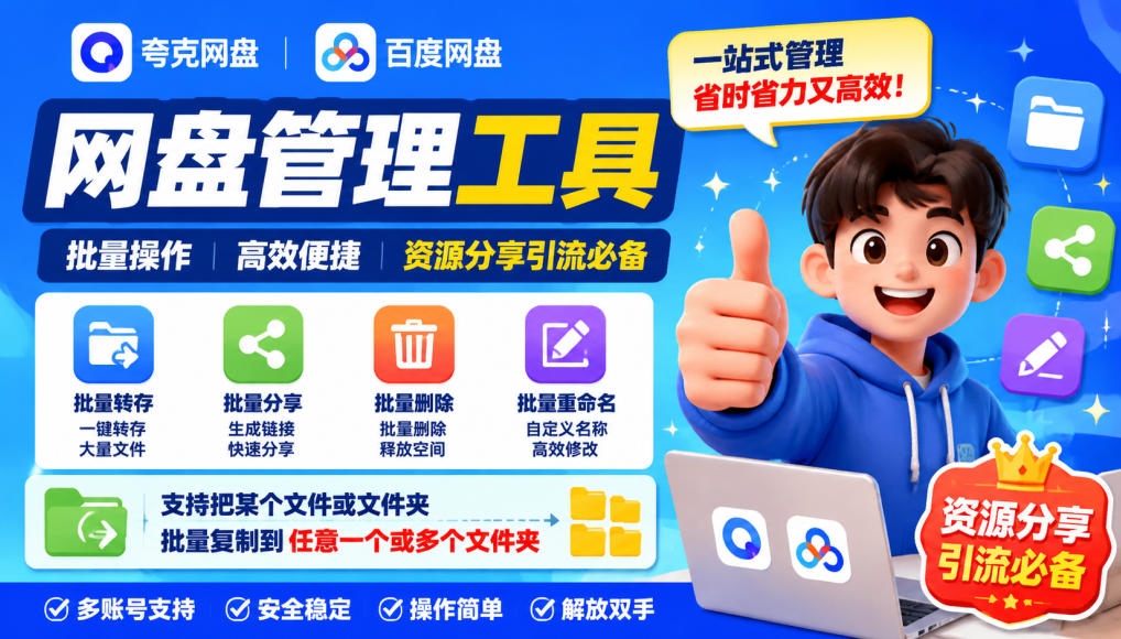 夸克网盘批量文件重命名,批量转存、批量分享、批量复制,内置AI功能-来友网创