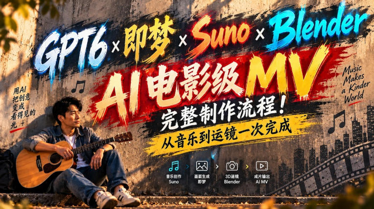 GPT6×即梦×Suno×Blender|AI电影级MV完整制作流程!从音乐到运镜一次完成!-来友网创