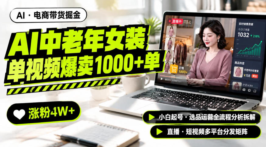 AI中老年服装带货赛道新玩法,一个视频卖出1000多单涨粉4W+,小白起号选品运营全流程分析拆解-来友网创