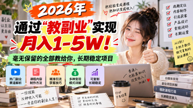 2026年通过“教副业”实现月入1-5W!毫无保留的全部教给你,长期稳定项目【揭秘】-来友网创