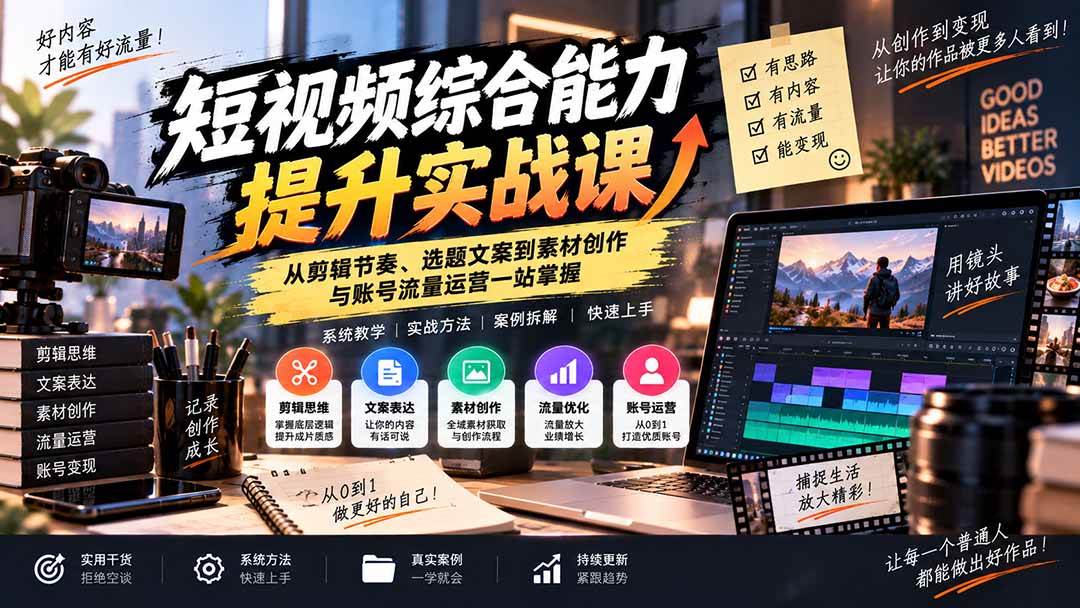 (20599期)短视频综合能力提升实战课:从剪辑节奏、选题文案到素材创作与账号流量运营一站掌握-来友网创