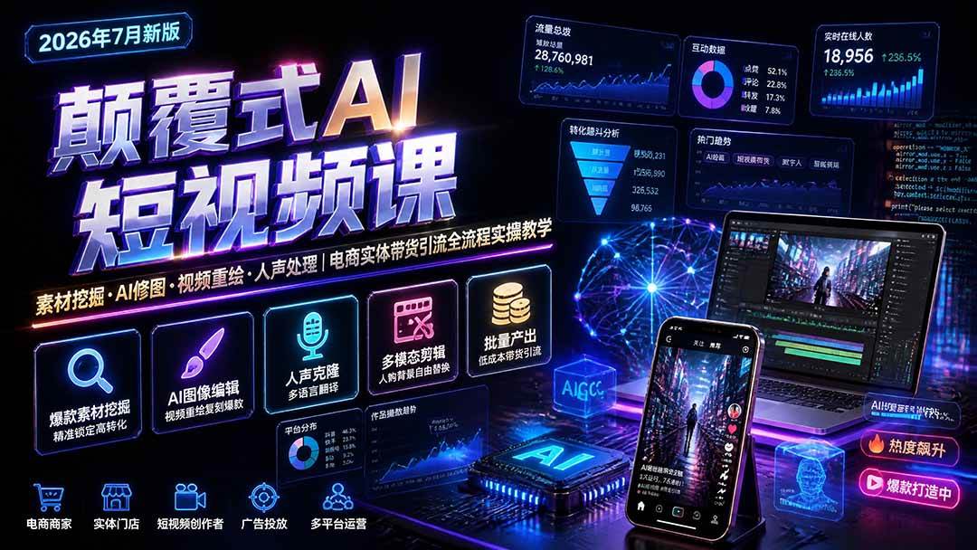 (20602期)颠覆式AI短视频课-更新|素材挖掘,AI修图,视频重绘,人声处理|电商实体带货引流全流程实操教学-来友网创