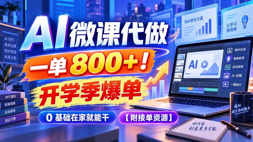 (20605期)AI 微课代做,一单 800+!开学季爆单,0 基础在家就能干【附接单资源】-来友网创