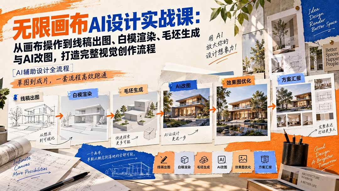 (20612期)【无水印】无限画布AI设计实战课-更新:从画布操作到线稿出图、白模渲染、毛坯生成与AI改图,打造完整视觉创作流程-来友网创