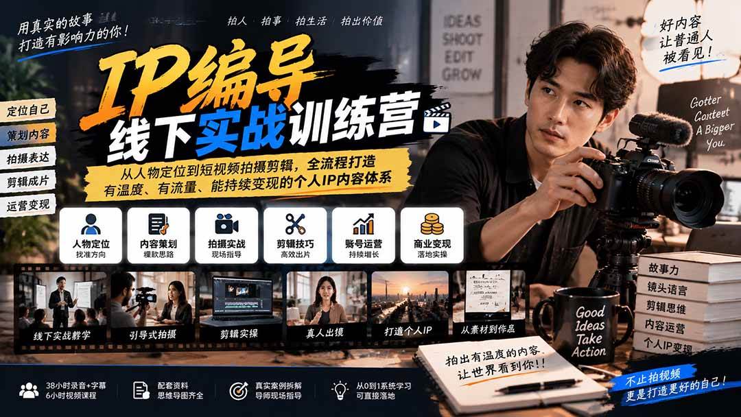 (20610期)IP编导线下实战训练营-更新:从人物定位到短视频拍摄剪辑,全流程打造有温度、有流量、能持续变现的个人IP内容体系-来友网创