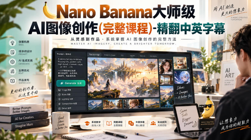 【无水印】Nano Banana大师级AI图像创作(完整课程)-精翻中英字幕-来友网创