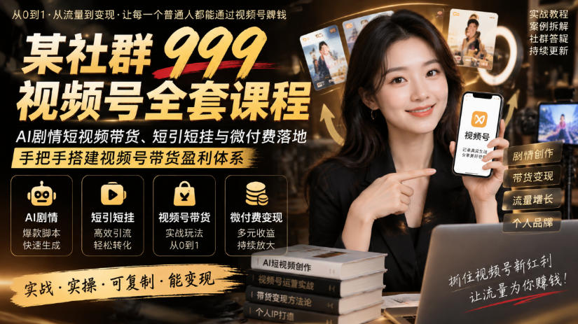某社群999视频号全套课程,AI剧情短视频带货、短引短挂与微付费落地,手把手搭建视频号带货盈利体系-来友网创