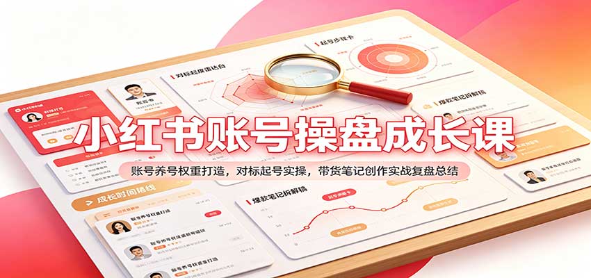 小红书账号操盘成长课:账号养号权重打造,对标起号实操,带货笔记创作实战复盘总结-来友网创