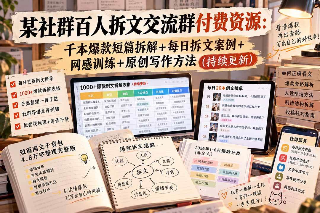 (20635期)某社群百人拆文交流群付费资源:千本爆款短篇拆解+每日拆文案例+网感训练+原创写作方法 (持续更新)-来友网创