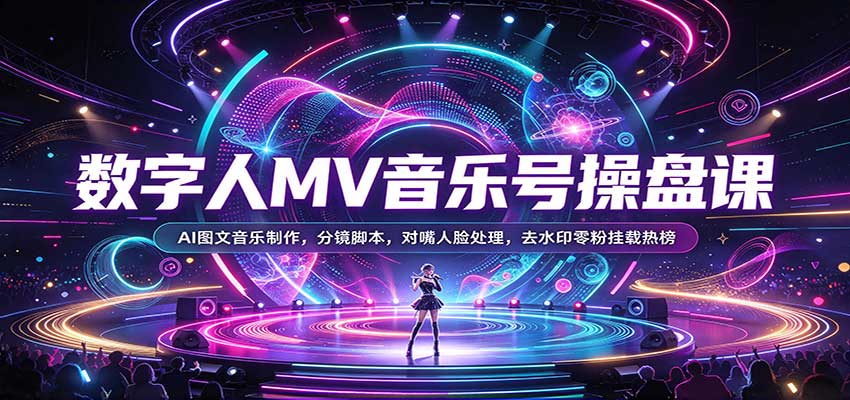 数字人MV音乐号操盘课:AI图文音乐制作,分镜脚本,对嘴人脸处理,去水印零粉挂载热榜-来友网创
