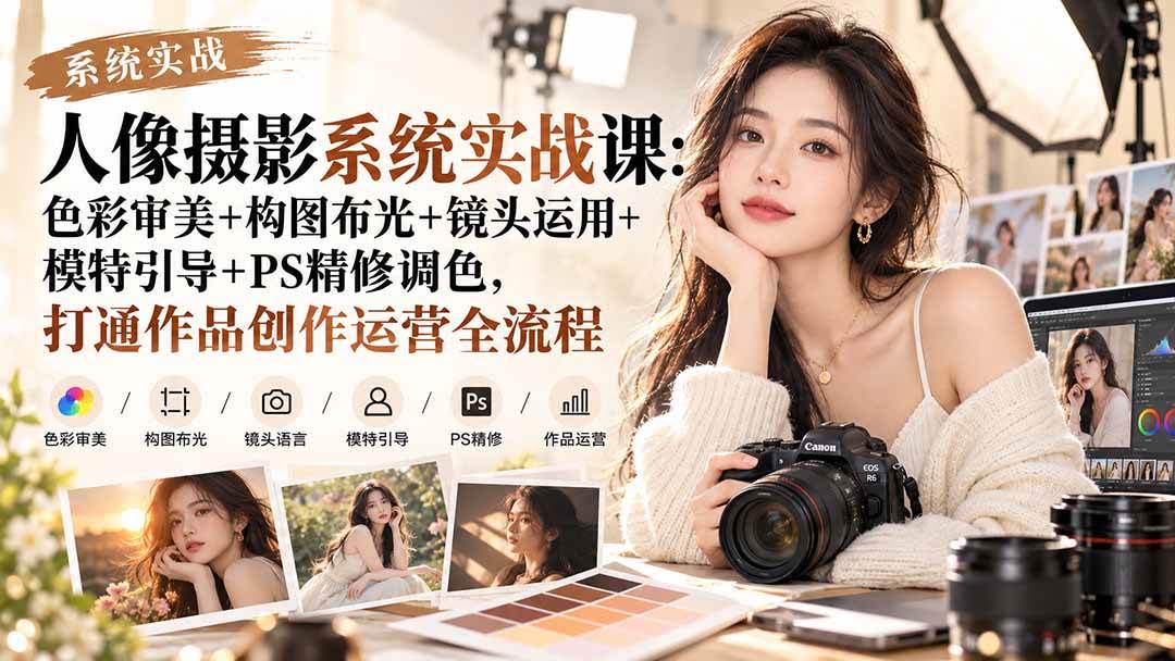 (20623期)【无水印】人像摄影系统实战课:色彩审美+构图布光+镜头运用+模特引导+PS精修调色,打通作品创作运营全流程-来友网创