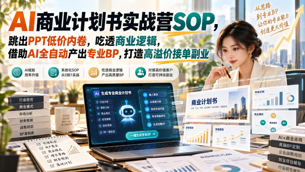AI商业计划书实战营SOP,跳出PPT低价内卷,吃透商业逻辑,借助AI全自动产出专业BP,打造高溢价接单副业-来友网创
