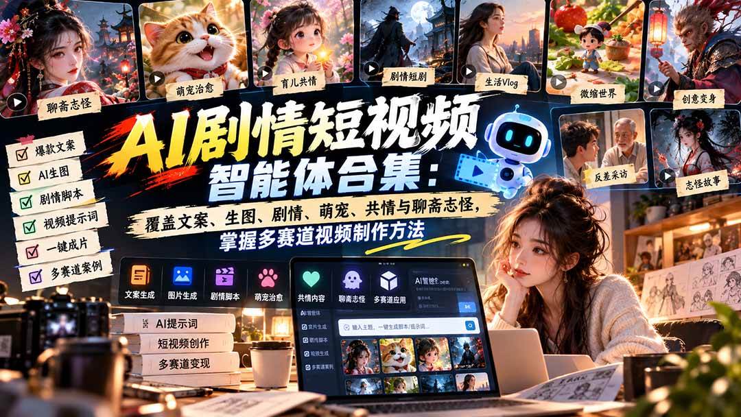 (20644期)【无水印】AI剧情短视频智能体合集:覆盖文案、生图、剧情、萌宠、共情与聊斋志怪,掌握多赛道视频制作方法-来友网创