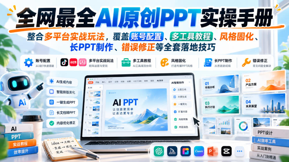 全网最全AI原创PPT实操手册,整合多平台实战玩法,覆盖账号配置、多工具教程、风格固化、长PPT制作、错误修正等全套落地技巧-来友网创
