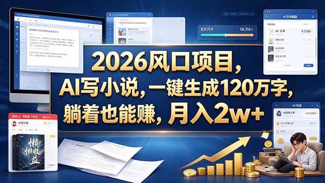 (20653期)2026 风口项目,AI 写小说,一键生成 120 万字,躺着也能赚,月入 2w +-来友网创