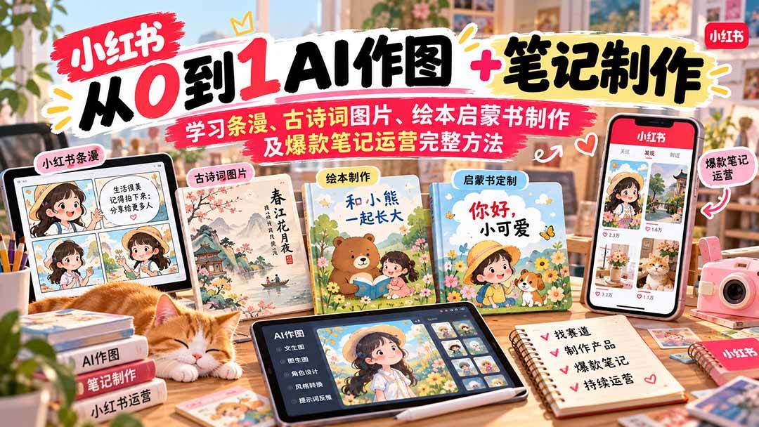 (20655期)2026小红书AI内容创作从0到1:学习条漫、古诗词图片、绘本启蒙书制作及爆款笔记运营完整方法-来友网创