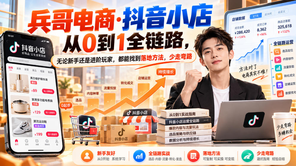 【无水印】兵哥电商·抖音小店从0到1全链路,无论新手还是进阶玩家,都能找到落地方法,少走弯路(更新9月)-来友网创