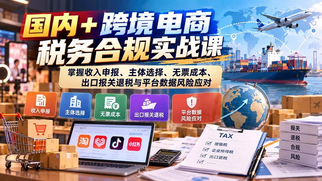 (20686期)国内+跨境电商税务合规实战课:掌握收入申报、主体选择、无票成本、出口报关退税与平台数据风险应对-来友网创