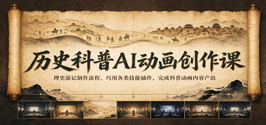 历史科普AI动画创作课:理史游记制作流程,巧用各类技能插件,完成科普动画内容产出-来友网创